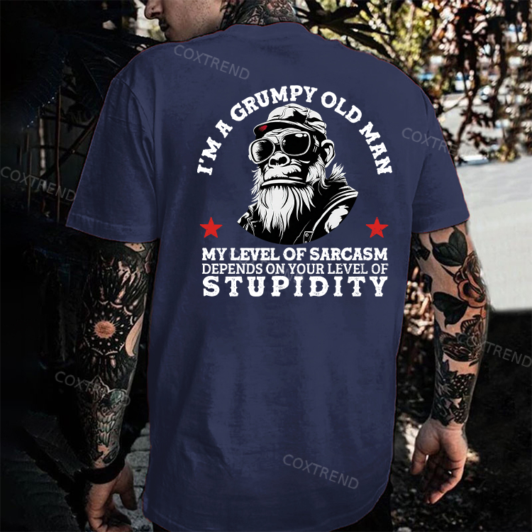 I'm A Grumpy Old Man My Level Of Sarcasm Depends On Your Level Of Stupidity Monkey T-shirt